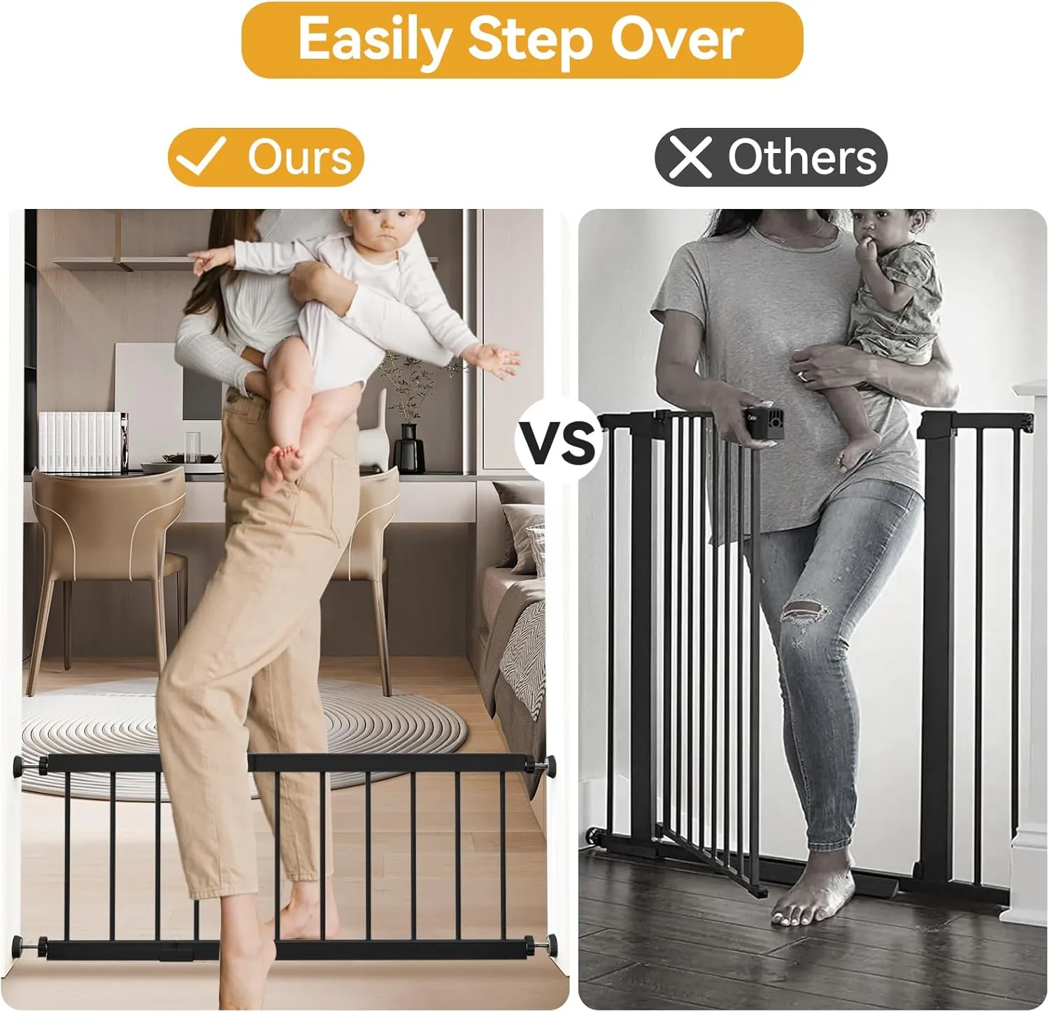 Dog Gate Indoor,18"-45" Adjustable Extra Wide Metal Short Dog Gate to Step Over, 14" Tall Small Pet Gate with 3 Extension Kits, Pressure Mounted for Doorways & Stairs Black