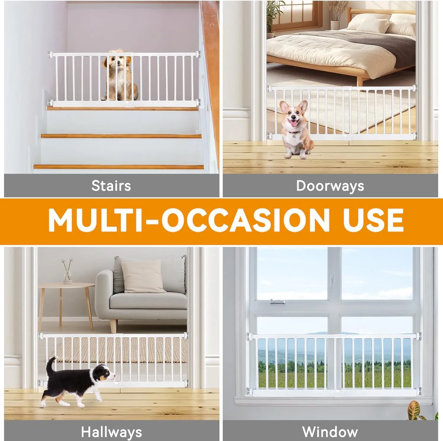 Dog Gate, SHYUJAJIE Adjustable Extra Wide Short Dog Gate,Small Pet Gate with 4 Extension Kits, Pressure Mounted for Doorways & Stairs (White, 18-48" W*10" H)