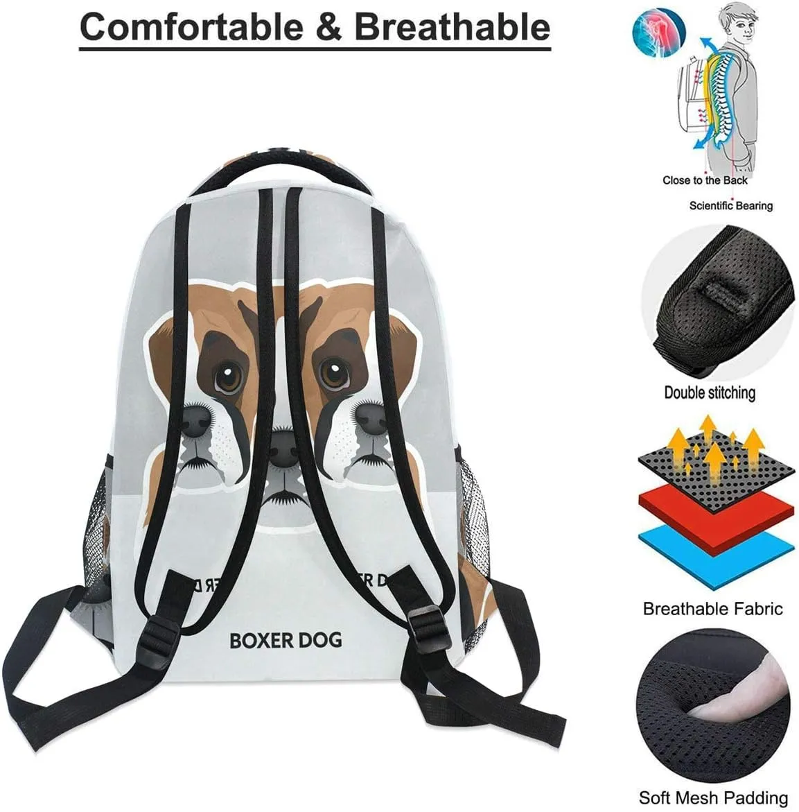 Dog pattern Backpacks for Girls Boys Kids Women Men Boxer Dog School Book Bag Casual Travel Camping Daypack