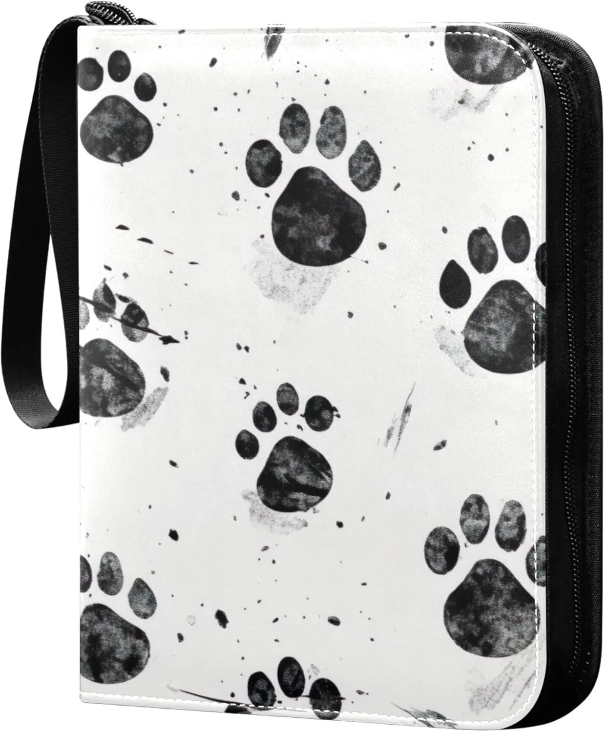 Dog Paw Prints Card Binder 4 Pocket Collectible Trading Card Albums with 50 Sleeves Double Side PU Waterproof 3 Ring for Sports & Game Cards