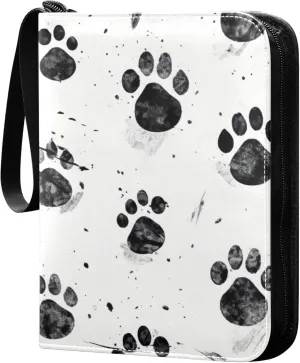 Dog Paw Prints Card Binder 4 Pocket Collectible Trading Card Albums with 50 Sleeves Double Side PU Waterproof 3 Ring for Sports & Game Cards