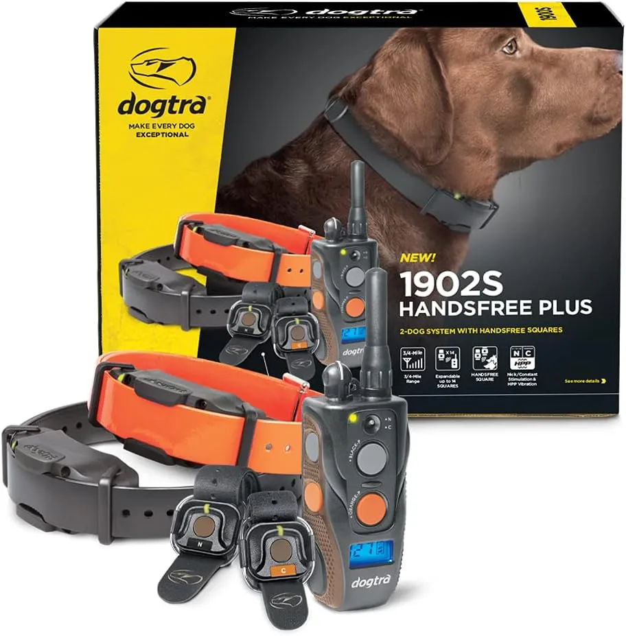 Dogtra 1902S HANDSFREE Plus 2-Dog Remote Dog Training E-Collar with Expandable HANDSFREE Square for Discreet Control Ergonomic Rechargeable 3/4-Mile Range Waterproof High-Output