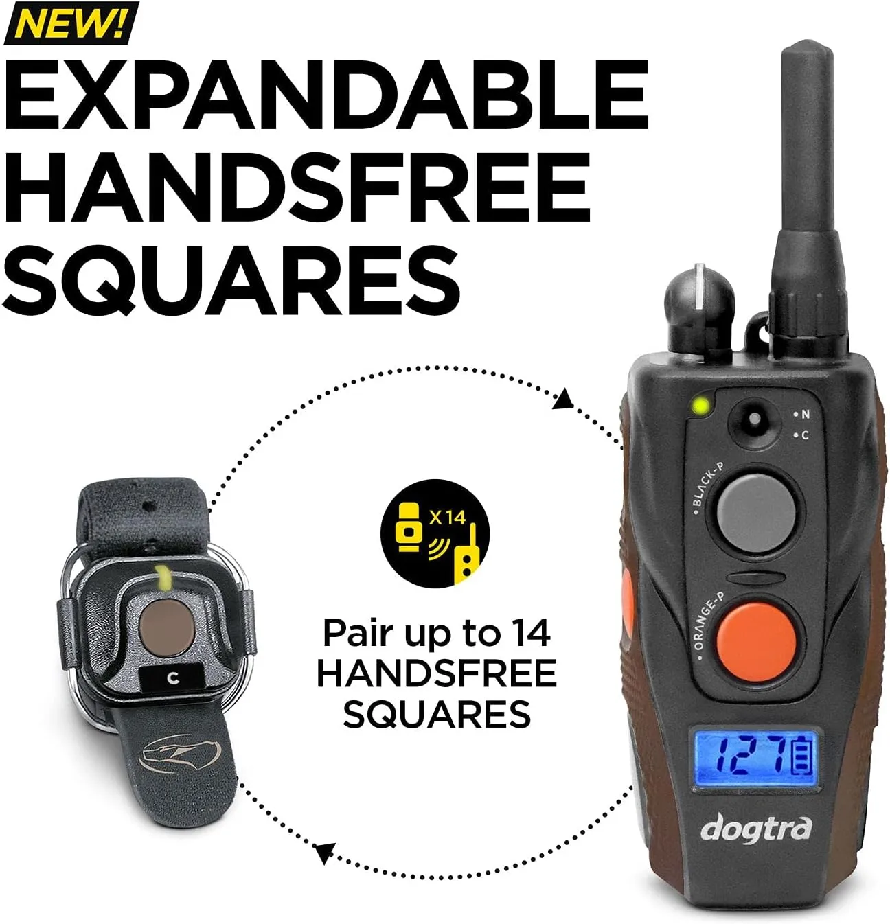 Dogtra 1902S HANDSFREE Plus 2-Dog Remote Dog Training E-Collar with Expandable HANDSFREE Square for Discreet Control Ergonomic Rechargeable 3/4-Mile Range Waterproof High-Output
