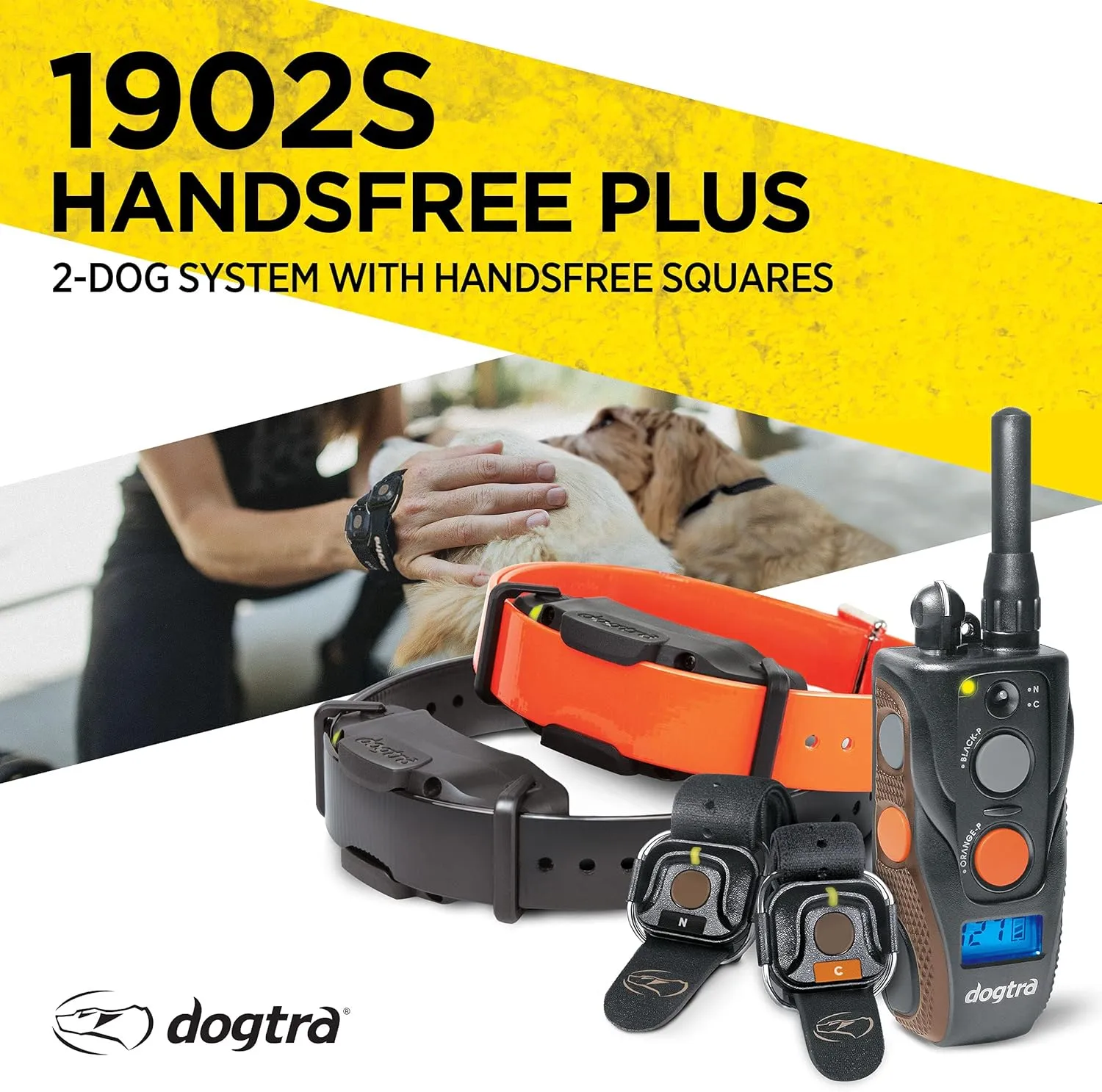Dogtra 1902S HANDSFREE Plus 2-Dog Remote Dog Training E-Collar with Expandable HANDSFREE Square for Discreet Control Ergonomic Rechargeable 3/4-Mile Range Waterproof High-Output