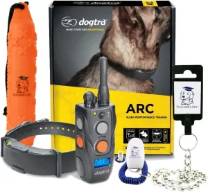 Dogtra ARC Slim 3/4-Mile Remote Dog Training E-Collar, 127-Level Precise Control via LCD Screen with Teacher's Pet Complete Training Kit with Clicker, Stainless Steel Chain Lead, Hunting Dummy Bumper