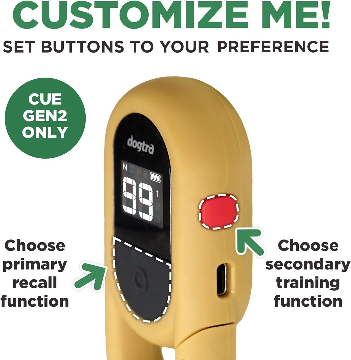 Dogtra CUE Gen 2 Tan – Customizable E-Collar for Dogs Training Collar with Remote – Easy, Safe, Beginner-Friendly Design – 99 Levels, Vibration, Boost, Waterproof, Rechargeable, 400-Yard Range