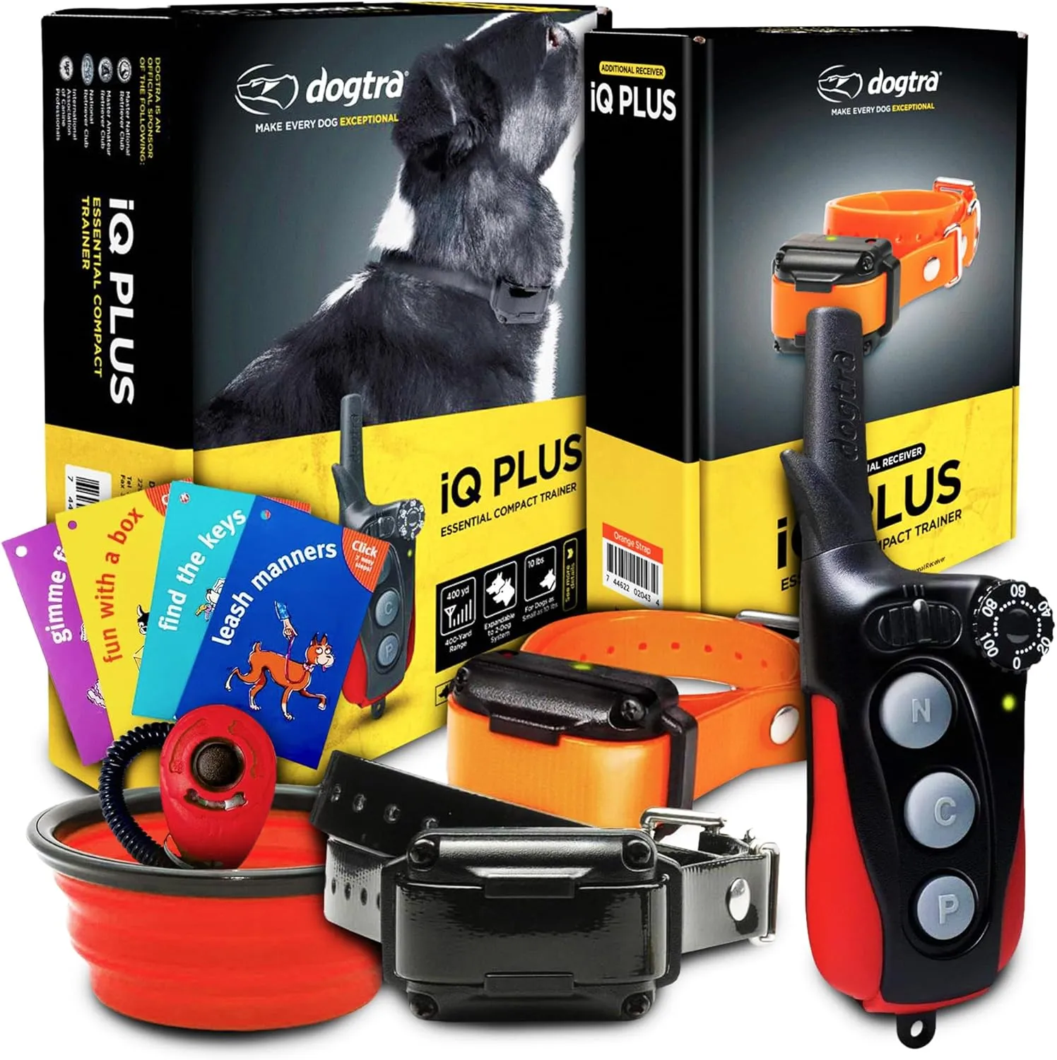 Dogtra IQ Plus Dog Training Collar - Bark Collar for Large Dog, Dog Shock Collar, 400 Yard Range, Waterproof, Rechargeable, Static, Vibration, 2-Dogs Remote Training System