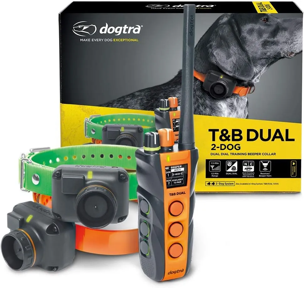 Dogtra T&B Dual 2-Dog Long Range 1.5-Mile Expandable Dual DIAL Training & Beeper Remote Dog Training E-Collar for Upland Gun Dog