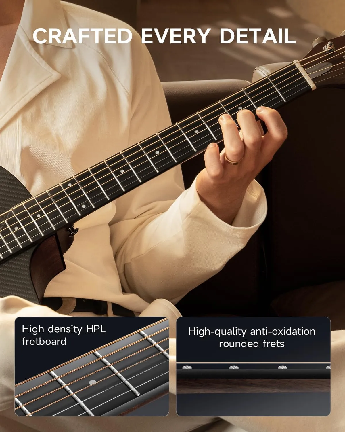 Donner 38" Carbon X Wood Acoustic Guitar Beginner & Intermediate Learner Kits - Carbon Fiber Top, Wooden Bowl, Durable Solid Acustica Guitarra with Case, Strap, Steel-String, RISING-G1(Satin, Black)