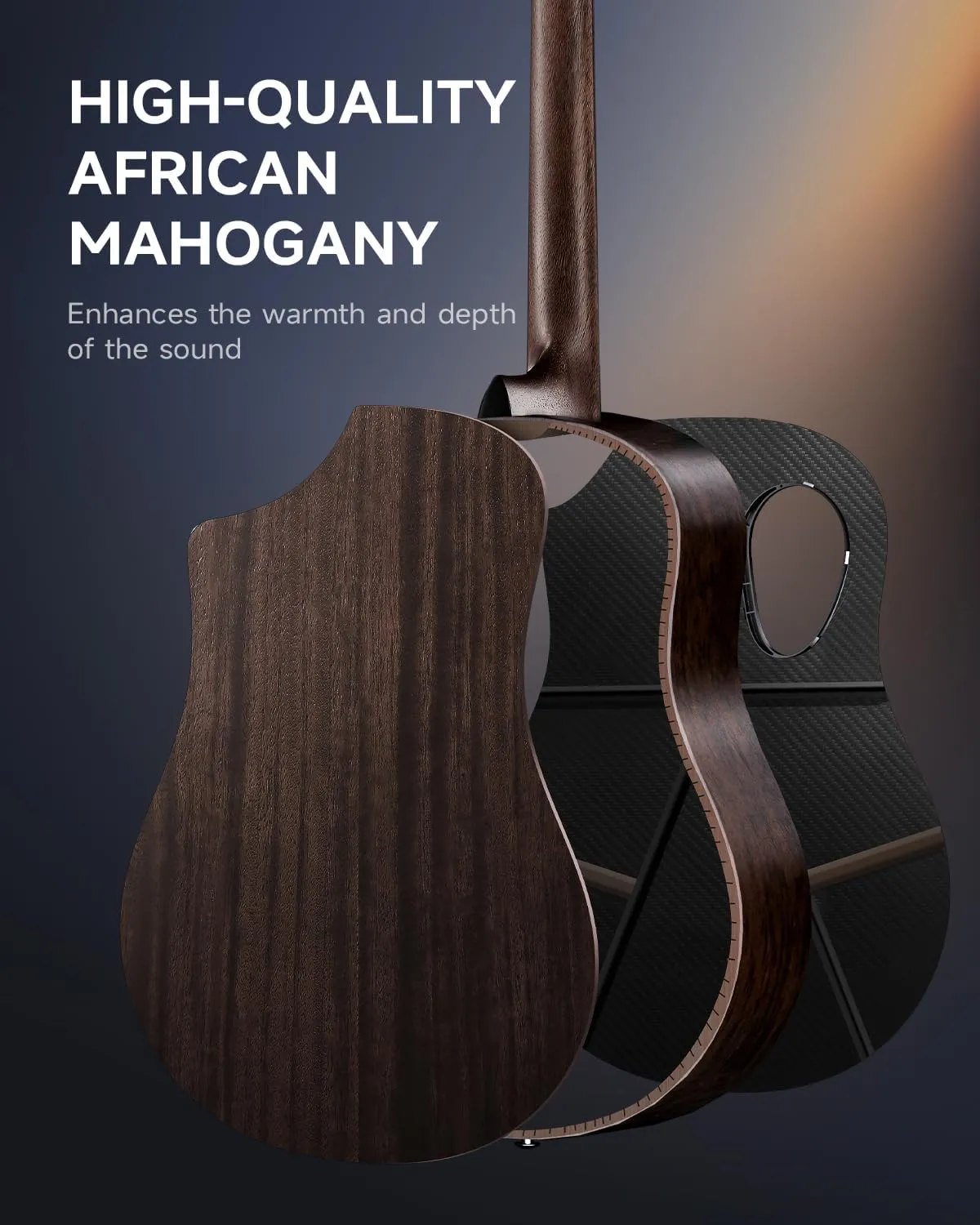 Donner 38" Carbon X Wood Acoustic Guitar Beginner & Intermediate Learner Kits - Carbon Fiber Top, Wooden Bowl, Durable Solid Acustica Guitarra with Case, Strap, Steel-String, RISING-G1(Satin, Black)