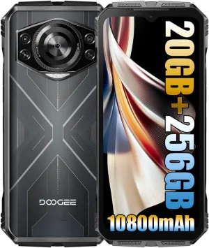 DOOGEE 4G Rugged Cell Phone Unlocked,20GB 256GB Android 14 Smartphone,10800mAh,50MP 16MP Camera, 6.58" HD  Display,Dual SIM/OTG/GPS/NFC S Cyber Smartphone Black