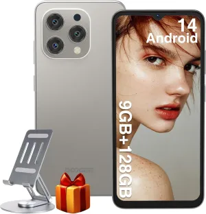 DOOGEE N55 Unlocked Cell Phone(2025), 9GB RAM 128GB ROM/1TB Android Phone, 90Hz 6.56" HD Android 14 Phone, 5150mAh, Octa Core, 13MP 8MP, 4G Dual SIM,Face Unlock,Widevine L1,OTG, T-Mobile(Natural)
