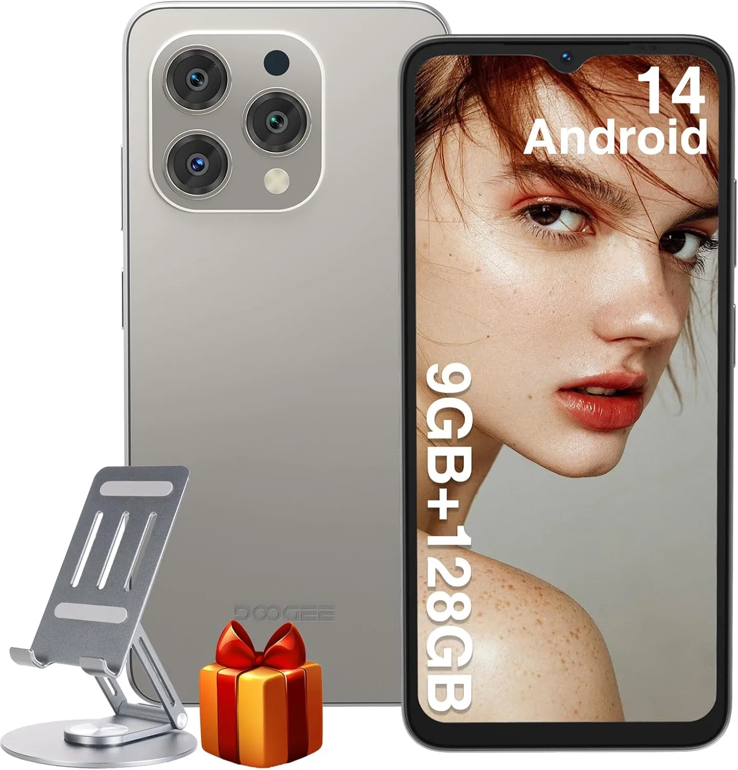 DOOGEE N55 Unlocked Cell Phone(2025), 9GB RAM 128GB ROM/1TB Android Phone, 90Hz 6.56" HD Android 14 Phone, 5150mAh, Octa Core, 13MP 8MP, 4G Dual SIM,Face Unlock,Widevine L1,OTG, T-Mobile(Natural)