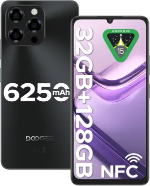 DOOGEE Note 58 Android 15 Unlocked Cellphone,32GB 128GB/2TB Expand Cell Phone with 6.75" HD  Waterdrop Screen, 6250mah Battery,4G Dual Sim Unlocked Smartphone, Widevine L1/NFC/OTG/Face Unlock, Black
