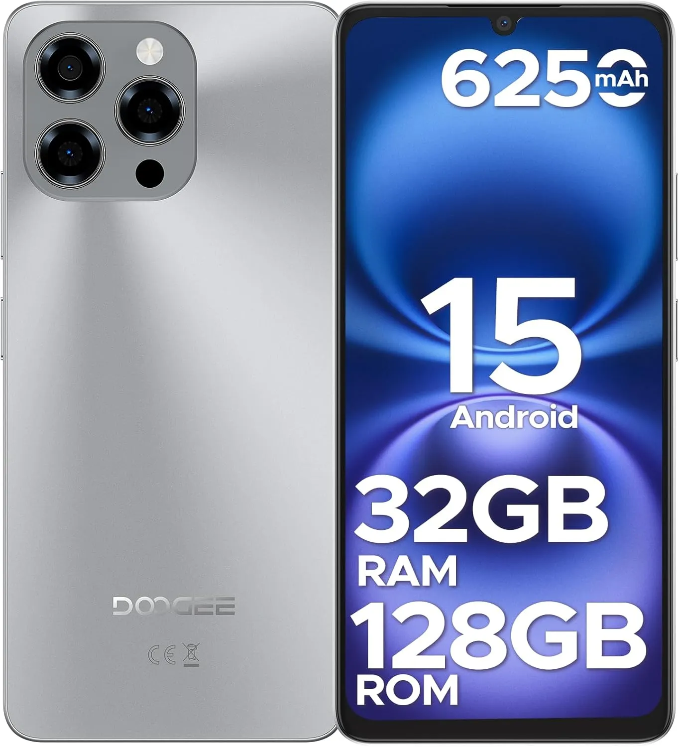 DOOGEE Note 58 Unlocked Cell Phone,Android 15 Smartphone with 32GB 128GB/2TB TF Expand,6250mAh Battery, 6.75"HD  90Hz Cellphone,4G Dual SIM Mobile Smart Phones, Widevine L1/NFC/OTG/Face Unlock,Natural