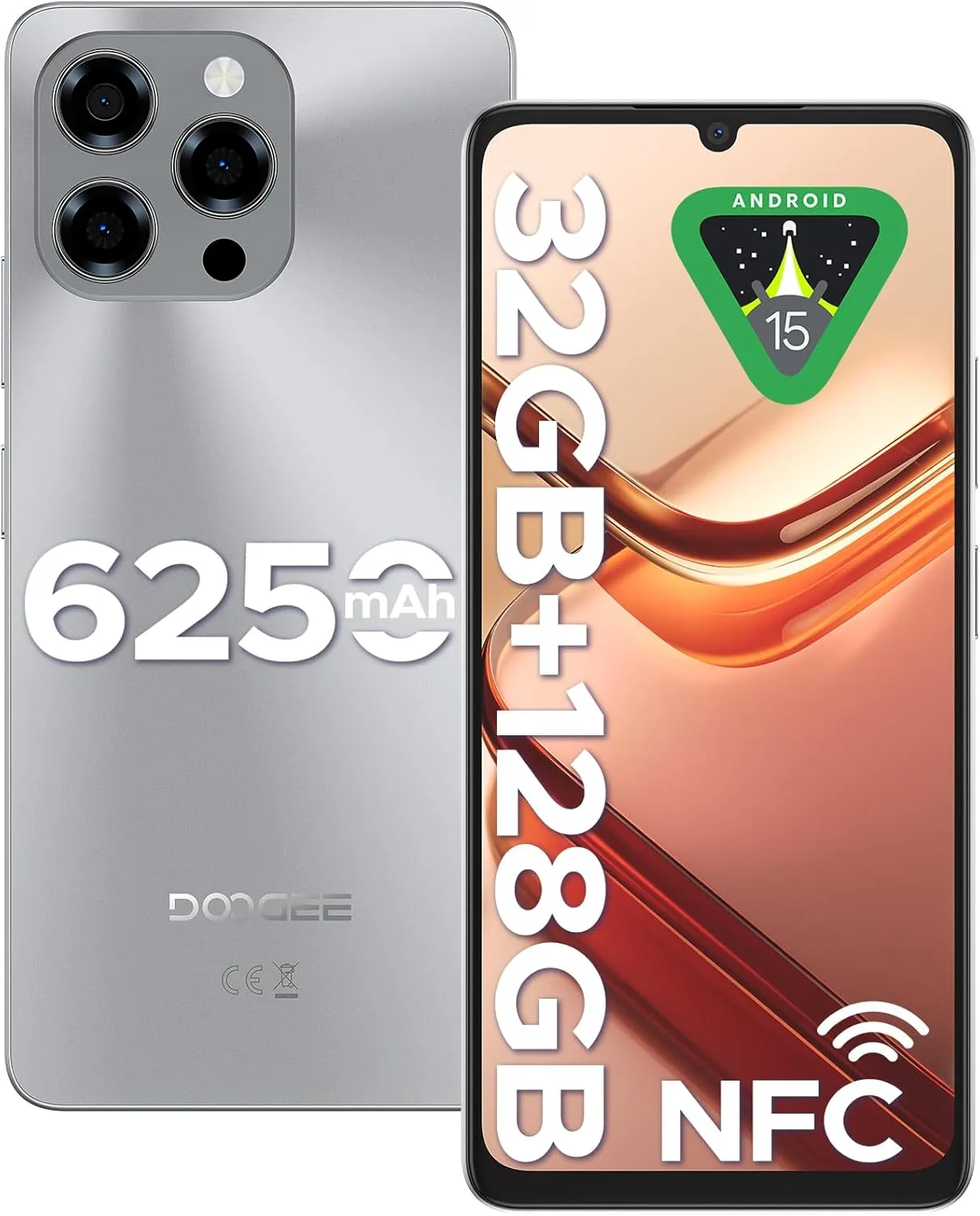 DOOGEE Note 58 Unlocked Cell Phone,Android 15 Smartphone with 32GB 128GB/2TB TF Expand,6250mAh Battery, 6.75"HD  90Hz Cellphone,4G Dual SIM Mobile Smart Phones, Widevine L1/NFC/OTG/Face Unlock,Natural
