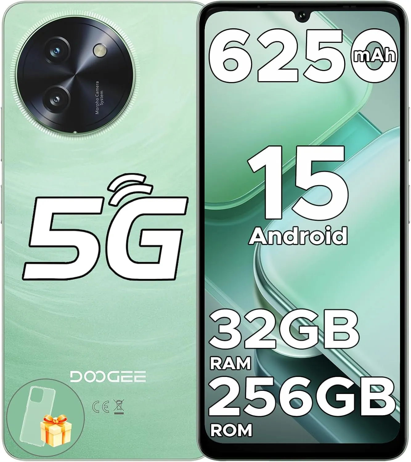 DOOGEE Note 59 Pro Unlocked Cell Phone 5G Android 15,32GB 256GB/TF 2TB Android Phone,6250mAh Battery,6.75"HD 120Hz Cellphone,16MP 8MP,5G Dual SIM Smartphone,Widevine L1/NFC/Face Unlock/Fingerprint/OTG