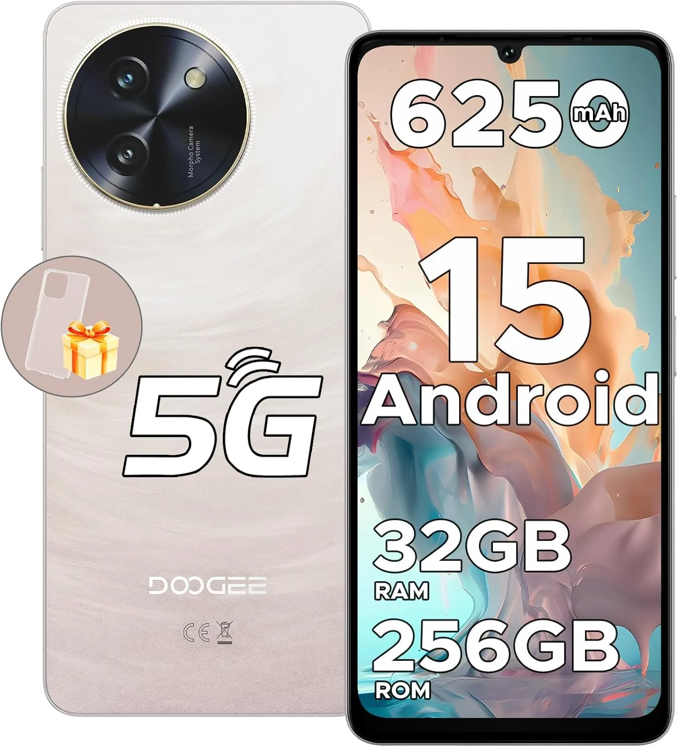 DOOGEE Note 59 Pro Unlocked Cell Phone 5G Android 15,32GB 256GB/TF 2TB Android Phone,6250mAh Battery,6.75"HD 120Hz Cellphone,16MP 8MP,5G Dual SIM Smartphone,Widevine L1/NFC/Face Unlock/Fingerprint/OTG