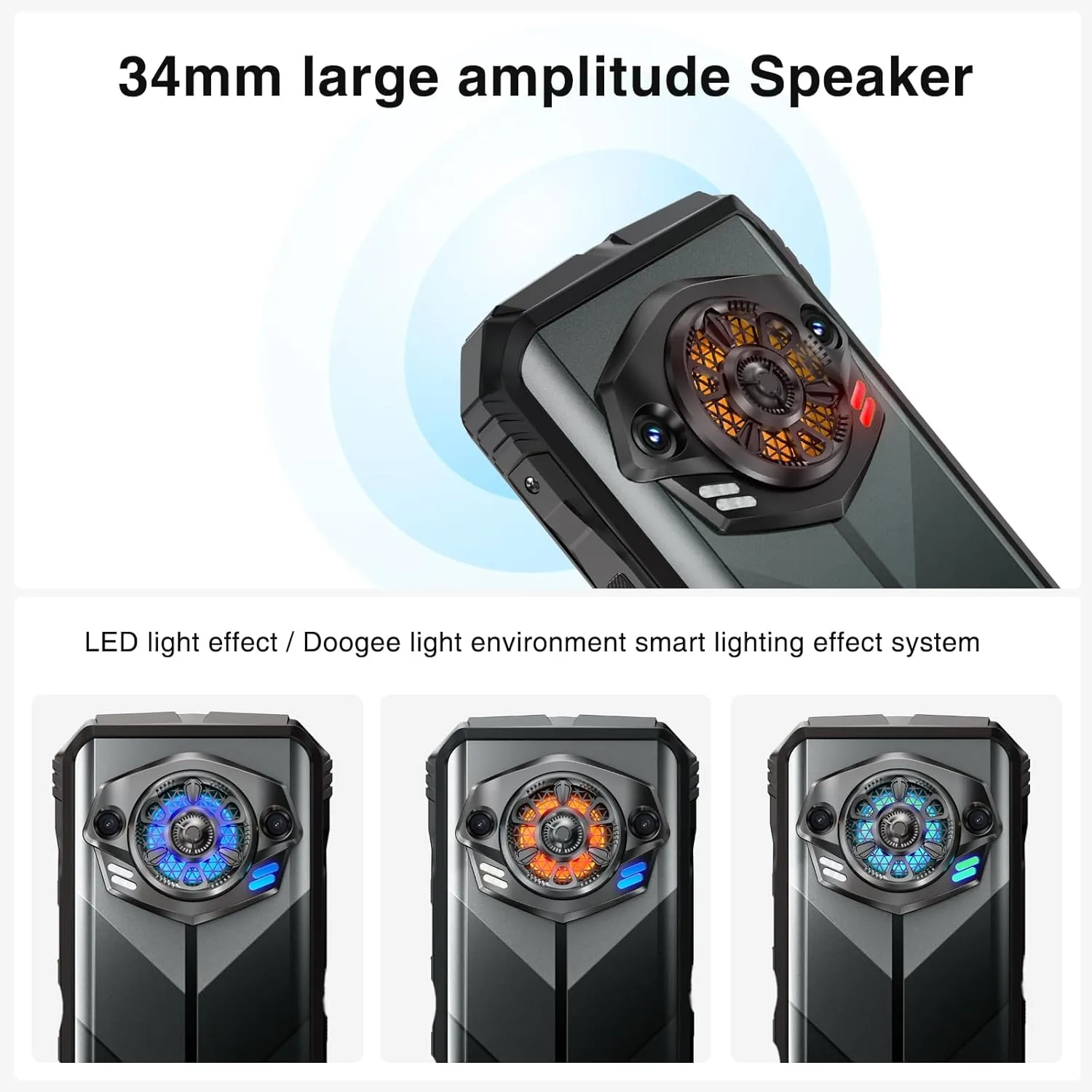 DOOGEE S Punk Rugged Smartphone Unlocked, 10800mAh Battery Rugged Phone, 16GB 256GB Cell Phone Android 14, 126dB Speaker, 6.58" FHD 90Hz,50MP 16MP,LED Light/Dual SIM/NFC/OTG/Face ID/Fingerprint, Dark