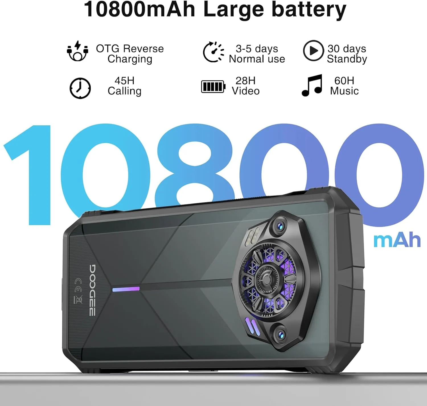 DOOGEE S Punk Rugged Smartphone Unlocked, 10800mAh Battery Rugged Phone, 16GB 256GB Cell Phone Android 14, 126dB Speaker, 6.58" FHD 90Hz,50MP 16MP,LED Light/Dual SIM/NFC/OTG/Face ID/Fingerprint, Dark