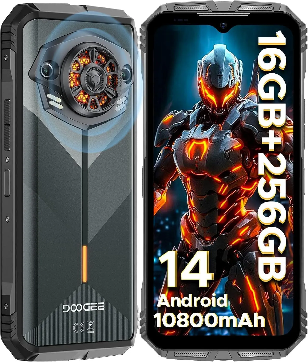 DOOGEE S Punk Rugged Smartphone Unlocked, 10800mAh Battery Rugged Phone, 16GB 256GB Cell Phone Android 14, 126dB Speaker, 6.58" FHD 90Hz,50MP 16MP,LED Light/Dual SIM/NFC/OTG/Face ID/Fingerprint, Dark