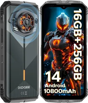 DOOGEE S Punk Rugged Smartphone Unlocked, 10800mAh Battery Rugged Phone, 16GB 256GB Cell Phone Android 14, 126dB Speaker, 6.58" FHD 90Hz,50MP 16MP,LED Light/Dual SIM/NFC/OTG/Face ID/Fingerprint, Dark