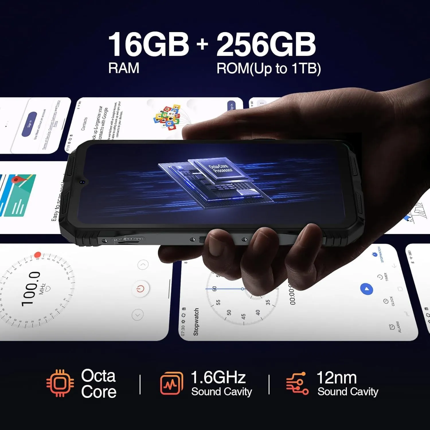 DOOGEE S Punk Rugged Smartphone Unlocked, 10800mAh Battery Rugged Phone, 16GB 256GB Cell Phone Android 14, 126dB Speaker, 6.58" FHD 90Hz,50MP 16MP,LED Light/Dual SIM/NFC/OTG/Face ID/Fingerprint, Dark