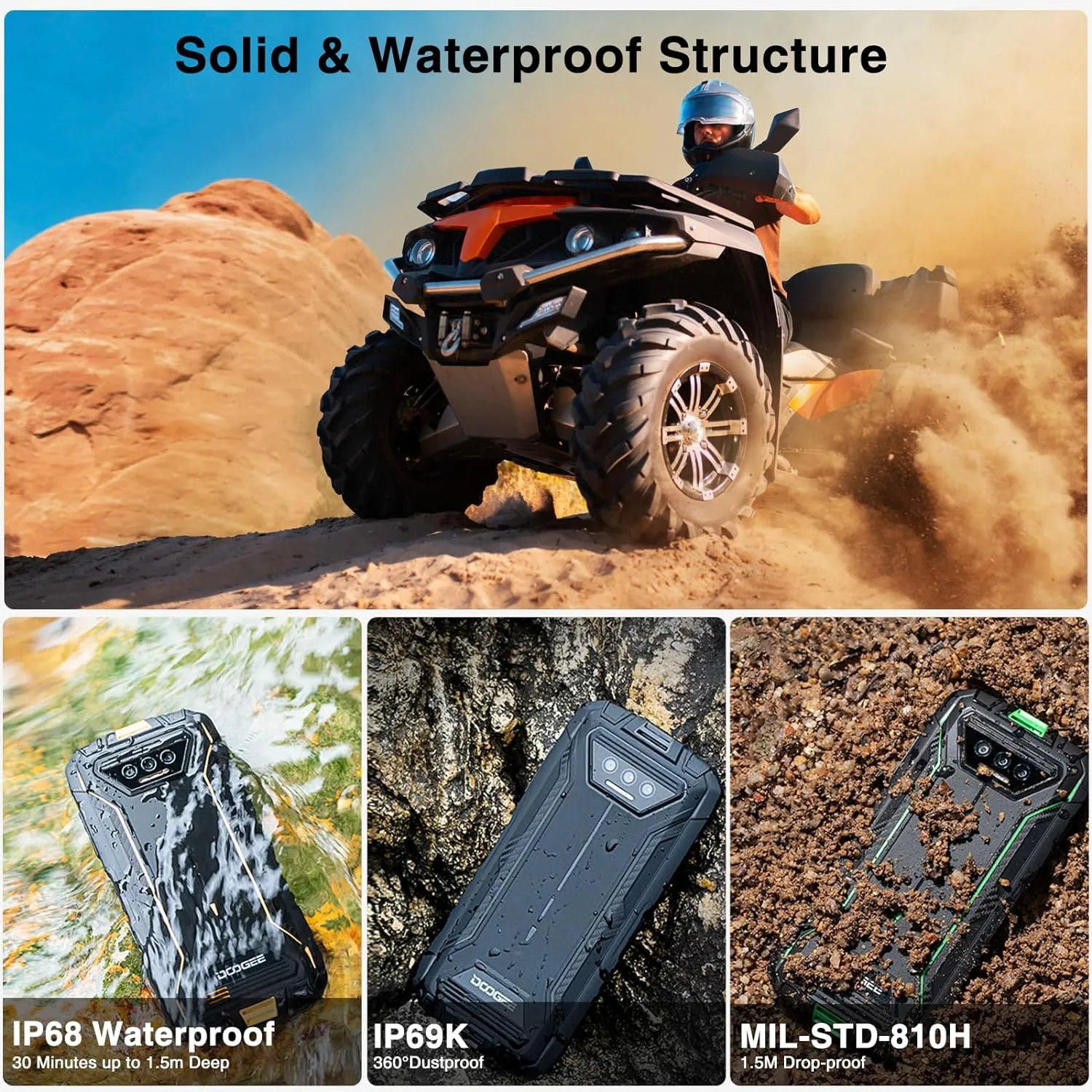 DOOGEE S41 Plus Rugged Smartphone 2024,6300mAh Battery,8GB 128GB/TF 1TB,Android 14 Smartphone,Octa Core,IP68 Waterproof Phone,13MP AI Main Camera Rugged Phone,5.5" IPS HD  Display,Face Unlock,OTG/NFC