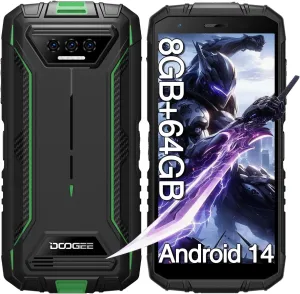 DOOGEE S41T Rugged Smartphone Unlocked, 6300mAh Battery, Android 14 Rugged Phone,8GB 64GB, 4G Dual SIM Cell Phone, 13MP AI Camera, IP68 Waterproof, Face Unlock, NFC, T-Mobile,Green