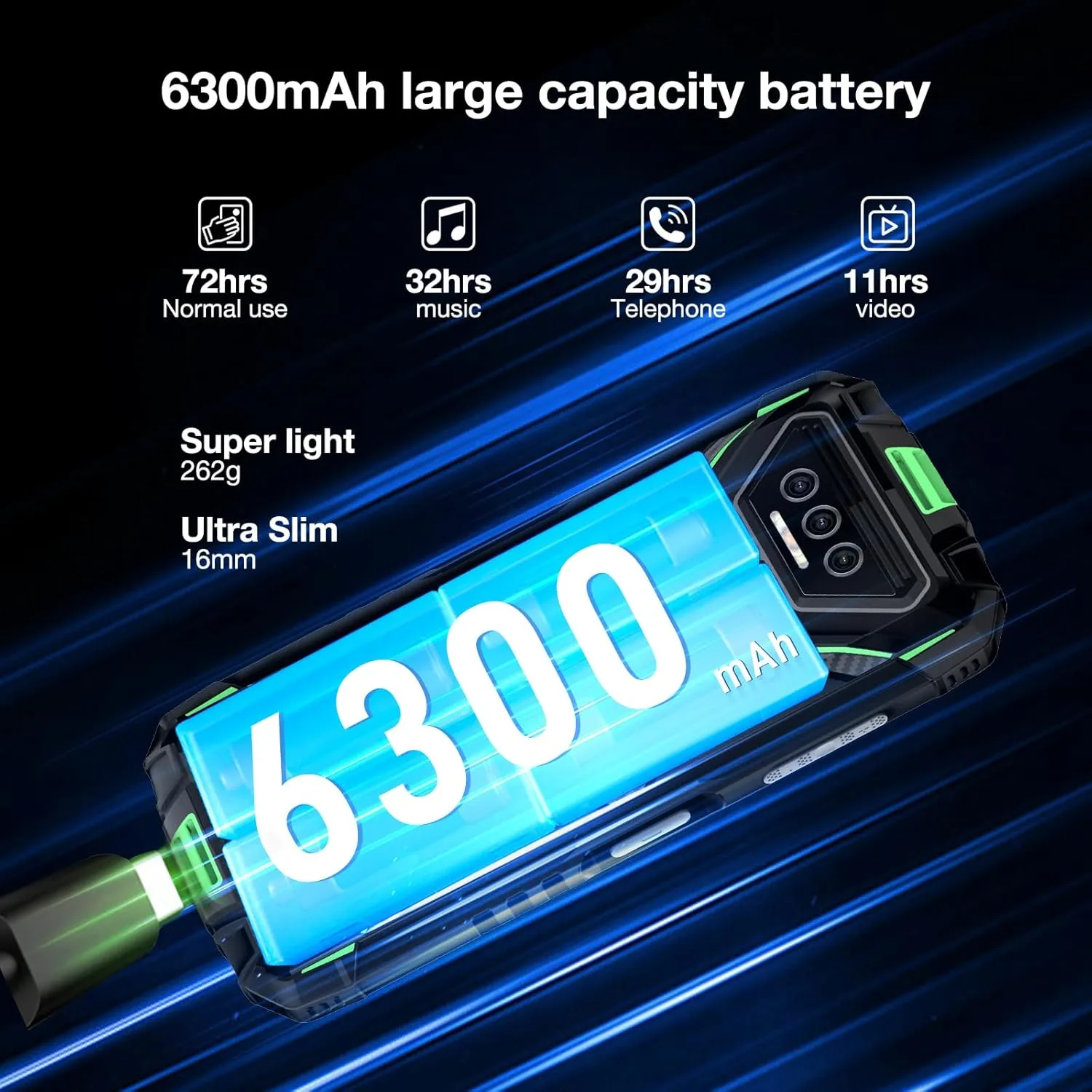 DOOGEE S41T Rugged Smartphone Unlocked, 6300mAh Battery, Android 14 Rugged Phone,8GB 64GB, 4G Dual SIM Cell Phone, 13MP AI Camera, IP68 Waterproof, Face Unlock, NFC, T-Mobile,Green
