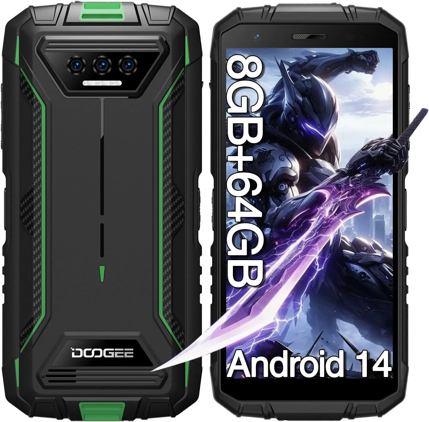 DOOGEE S41T Rugged Smartphone Unlocked, 6300mAh Battery, Android 14 Rugged Phone,8GB 64GB, 4G Dual SIM Cell Phone, 13MP AI Camera, IP68 Waterproof, Face Unlock, NFC, T-Mobile,Green