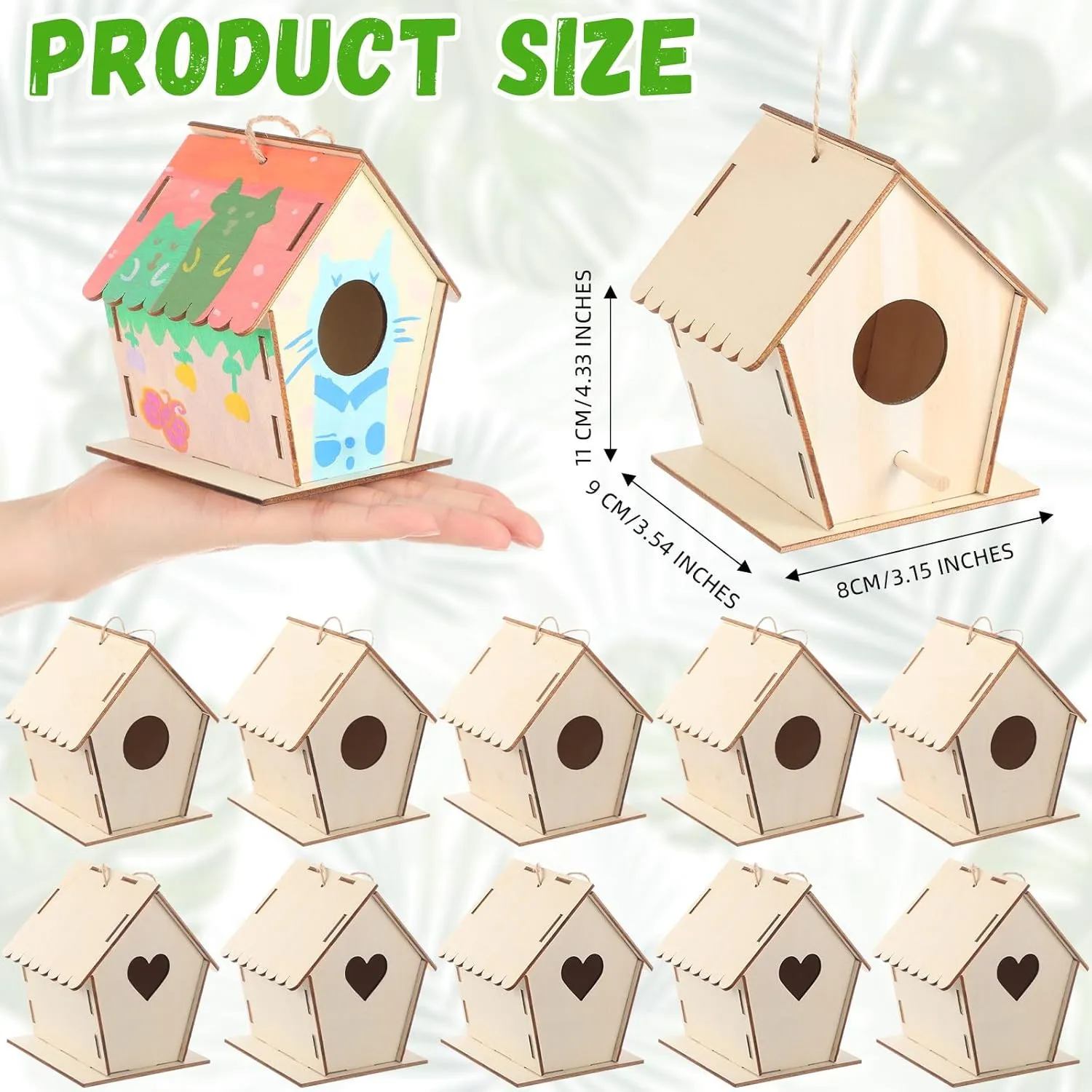 DoubleFill 12 Pack 4.33" Wooden Bird House Craft Kits for Kids DIY Birdhouse to Build and Paint Unfinished Hanging Birdhouse Bulk Summer Bird Feeder for VBS Class Creative Activity Art Party Gift