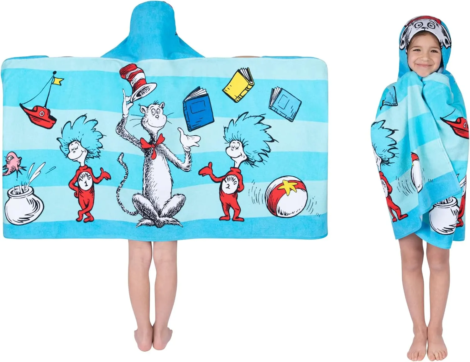 Dr. Seuss Cat In The Hat Bath/Pool/Beach Soft Cotton Terry Hooded Towel Wrap, 24 in x 50 in, By Franco Kids