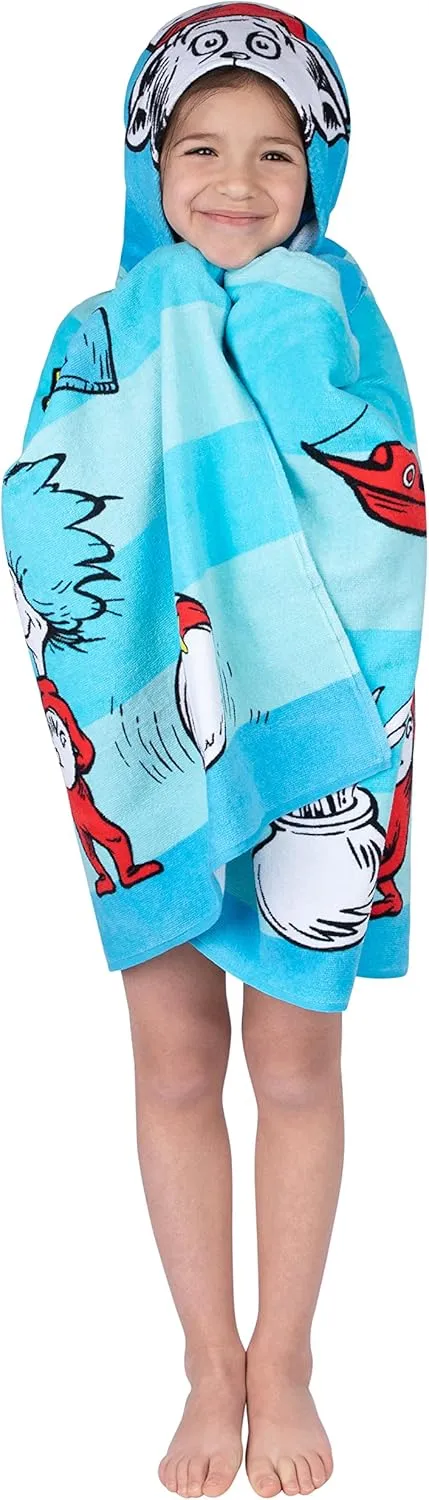 Dr. Seuss Cat In The Hat Bath/Pool/Beach Soft Cotton Terry Hooded Towel Wrap, 24 in x 50 in, By Franco Kids
