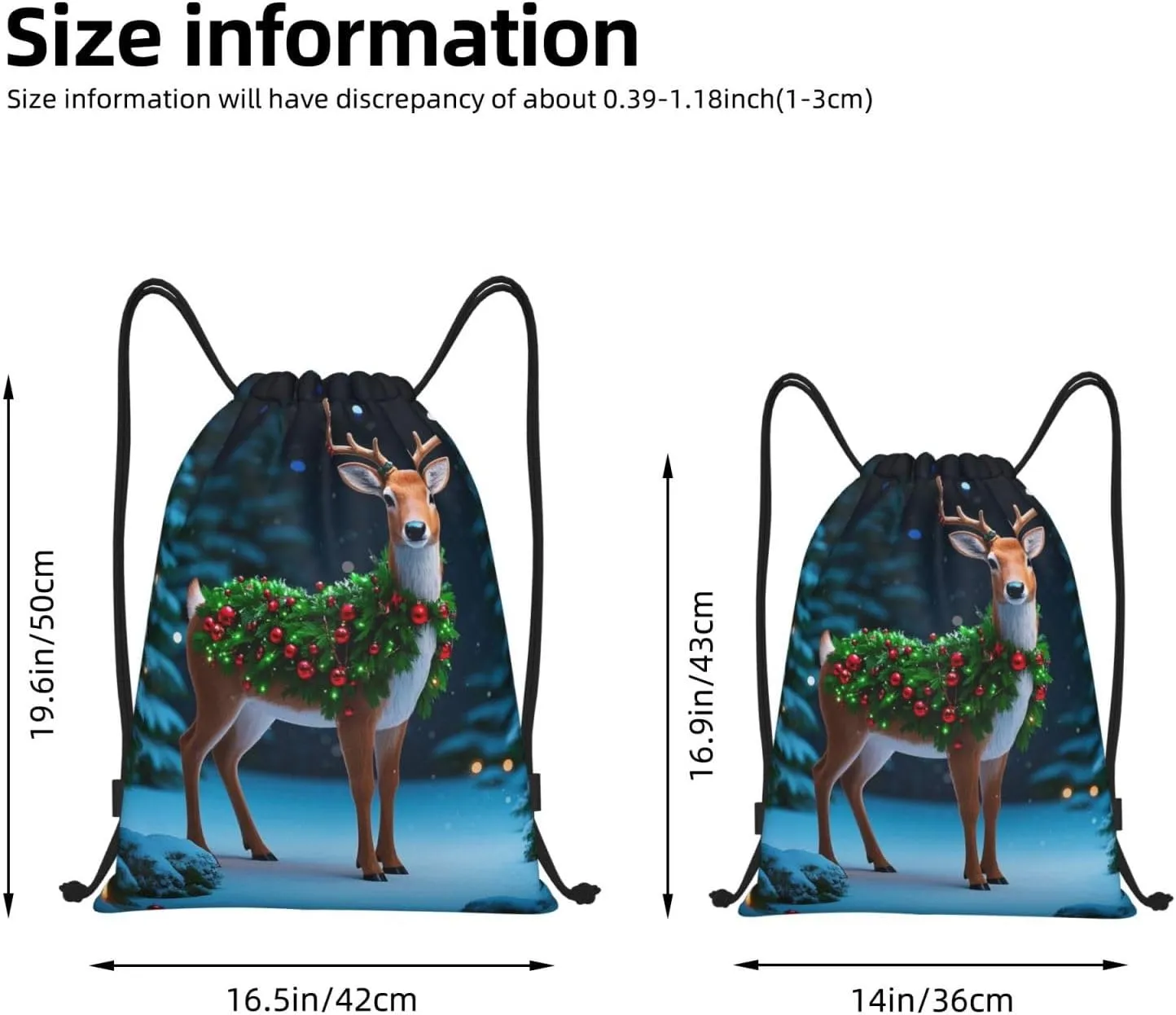 Drawstring Backpack Foldable String Bag Christmas Deer Resistant Sackpack Sports Gym Bag for Shopping Yoga