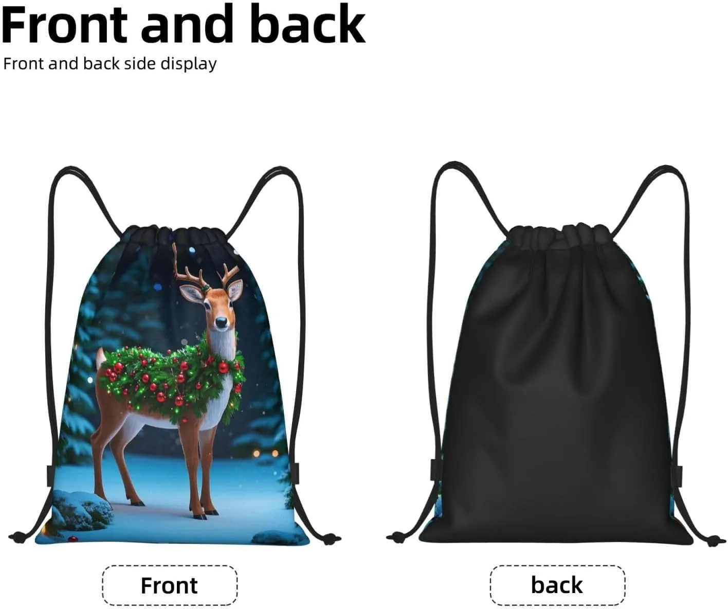 Drawstring Backpack Foldable String Bag Christmas Deer Resistant Sackpack Sports Gym Bag for Shopping Yoga