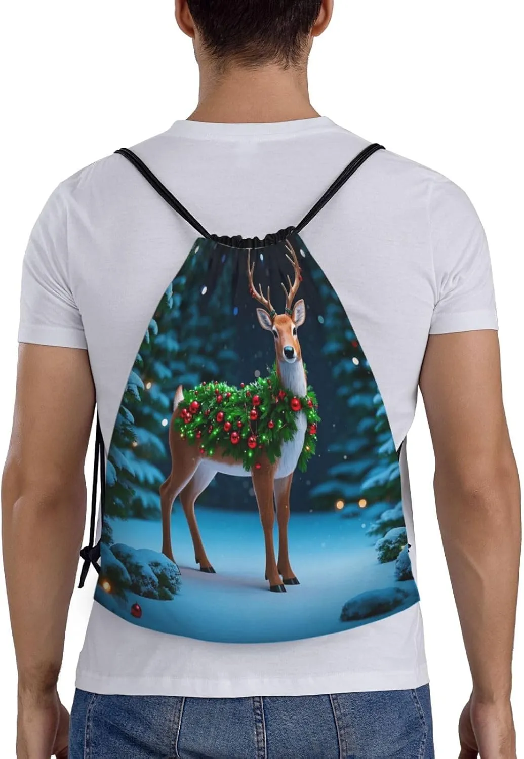 Drawstring Backpack Foldable String Bag Christmas Deer Resistant Sackpack Sports Gym Bag for Shopping Yoga