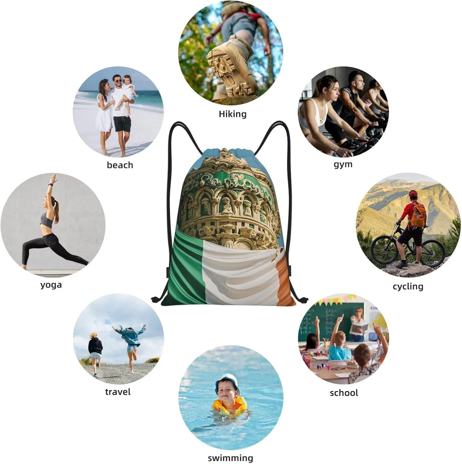 Drawstring Backpack Foldable String Bag Roman Italian Flag Resistant Sackpack Sports Gym Bag for Shopping Yoga