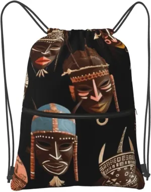 Drawstring Backpack Sports Gym Bags African Ritual Ethnic Tribal Drawstring Bags for Men Women Beach Bag String Bag