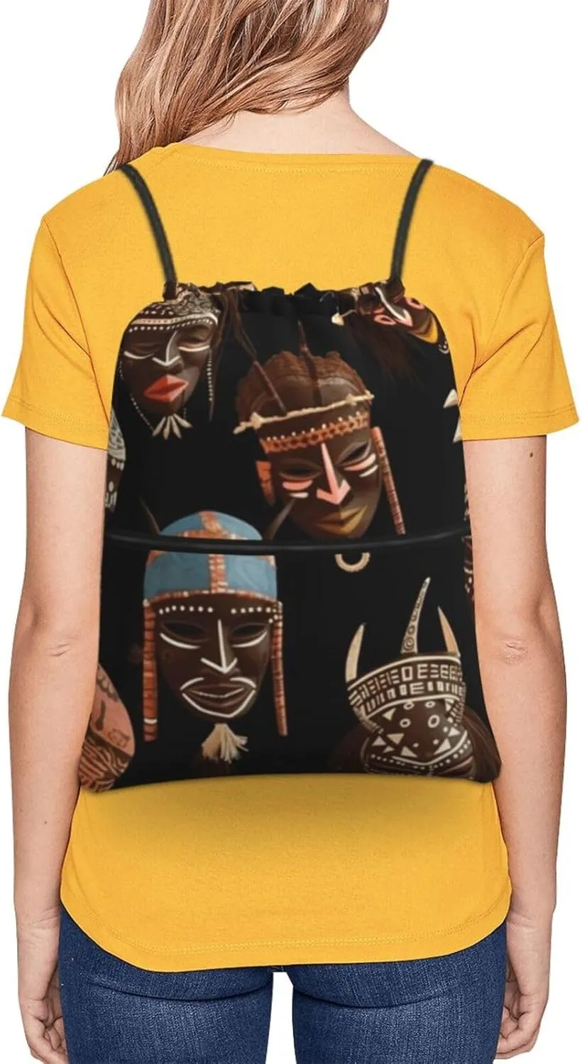 Drawstring Backpack Sports Gym Bags African Ritual Ethnic Tribal Drawstring Bags for Men Women Beach Bag String Bag
