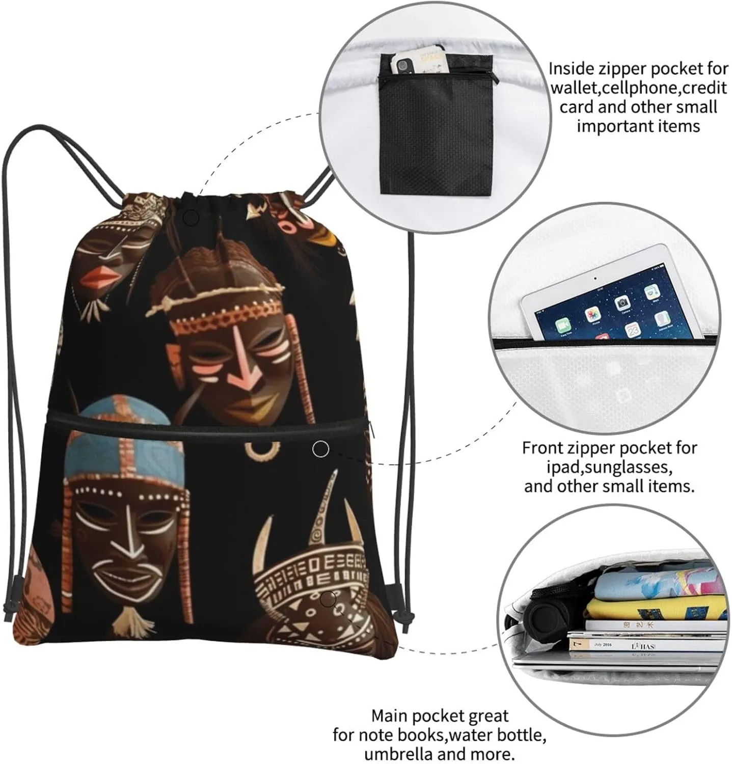 Drawstring Backpack Sports Gym Bags African Ritual Ethnic Tribal Drawstring Bags for Men Women Beach Bag String Bag