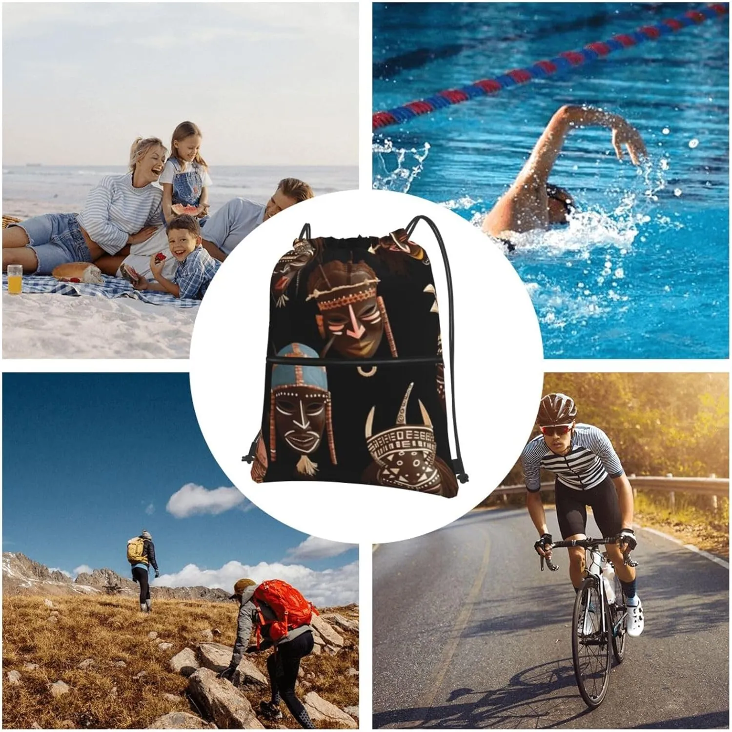 Drawstring Backpack Sports Gym Bags African Ritual Ethnic Tribal Drawstring Bags for Men Women Beach Bag String Bag