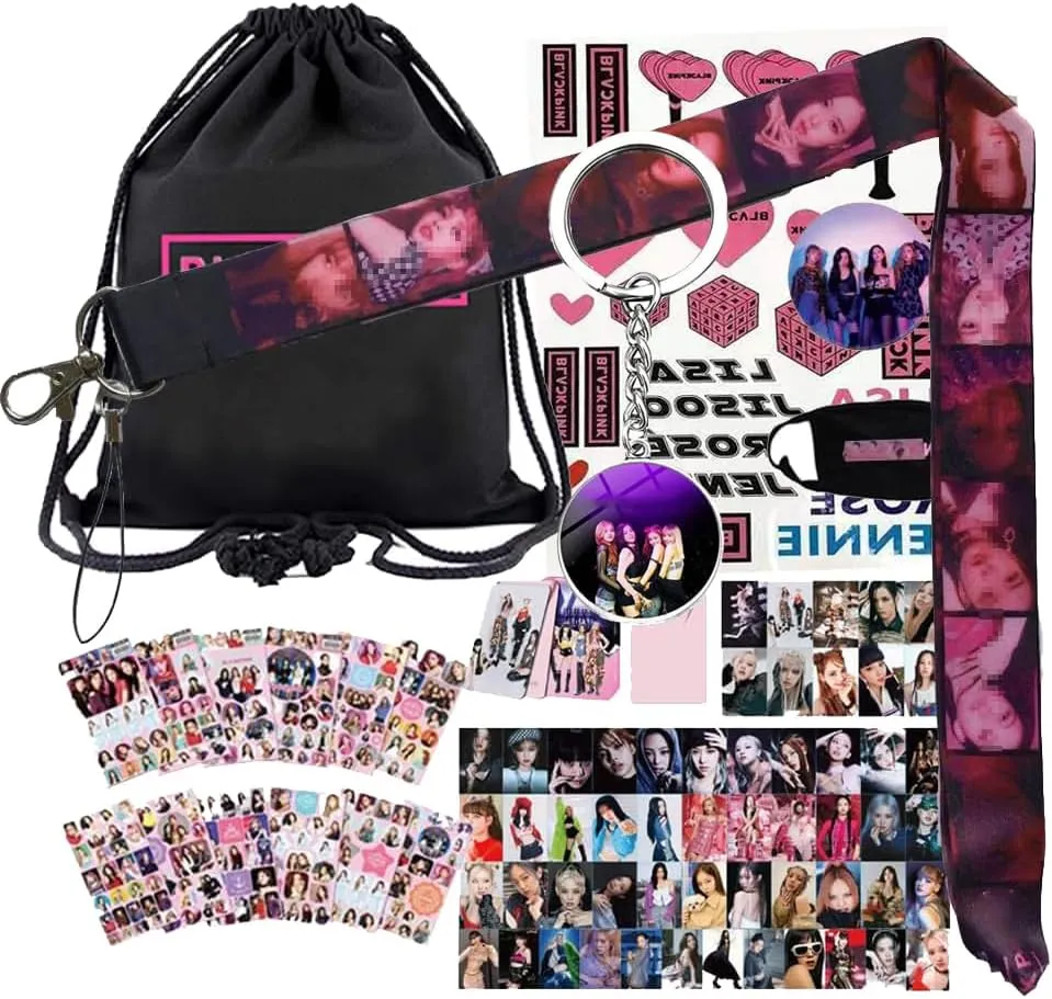 Drawstring Bag Gift Set, Including Drawstring Bag, Stickers, Lomo Card, Keychain, Lanyard