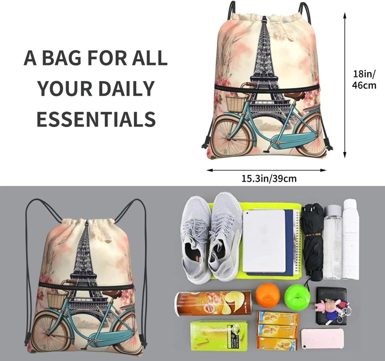 Drawstring Bag Gym Sack Drawstring Backpack Sport Gym Sack Cinch Bag Evening in Vancouver Sport Bags for Travel, Bike and Flower, One Size