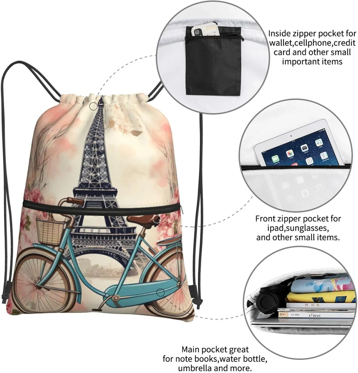 Drawstring Bag Gym Sack Drawstring Backpack Sport Gym Sack Cinch Bag Evening in Vancouver Sport Bags for Travel, Bike and Flower, One Size