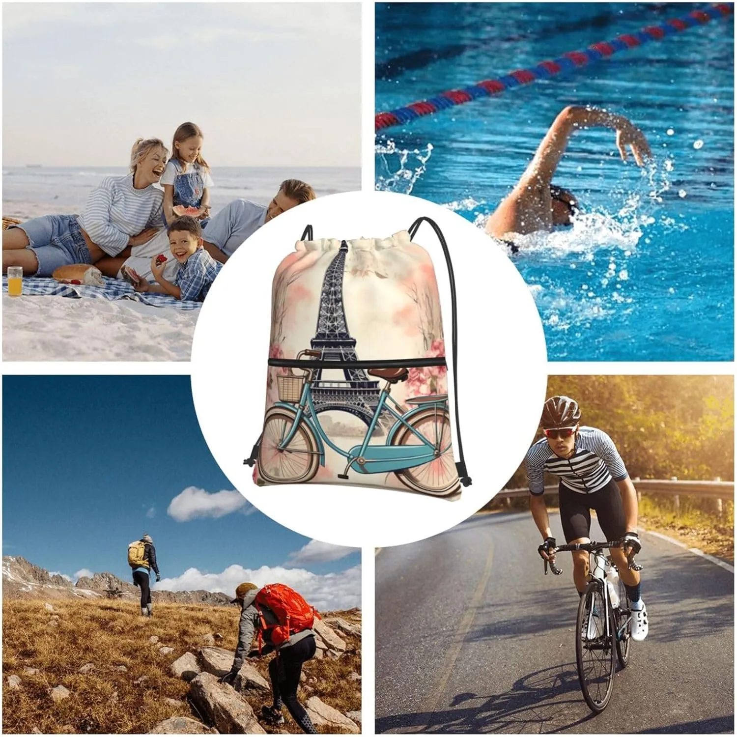 Drawstring Bag Gym Sack Drawstring Backpack Sport Gym Sack Cinch Bag Evening in Vancouver Sport Bags for Travel, Bike and Flower, One Size