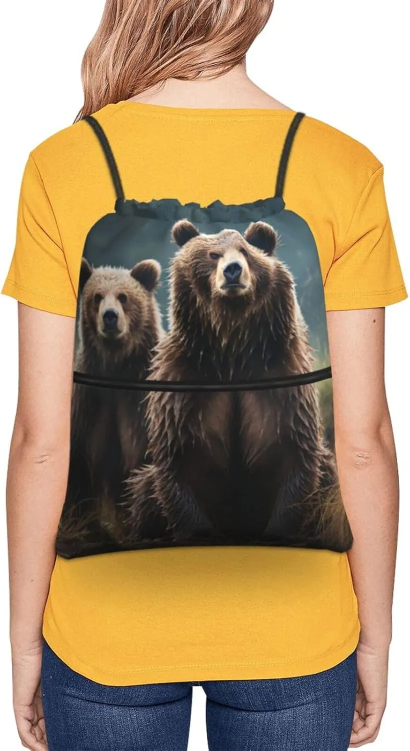 Drawstring Bag Gym Sack Drawstring Backpack Sport Gym Sack Cinch Bag Evening in Vancouver Sport Bags for Travel, Encounter Animal Bear, One Size