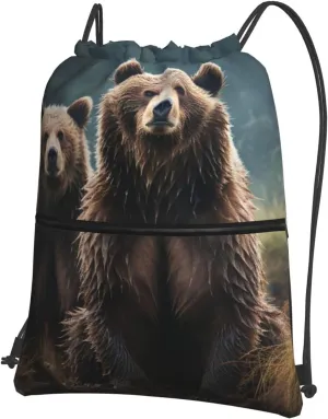 Drawstring Bag Gym Sack Drawstring Backpack Sport Gym Sack Cinch Bag Evening in Vancouver Sport Bags for Travel, Encounter Animal Bear, One Size