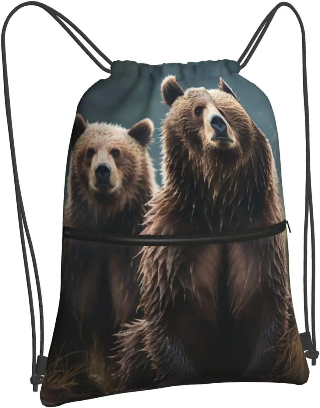 Drawstring Bag Gym Sack Drawstring Backpack Sport Gym Sack Cinch Bag Evening in Vancouver Sport Bags for Travel, Encounter Animal Bear, One Size