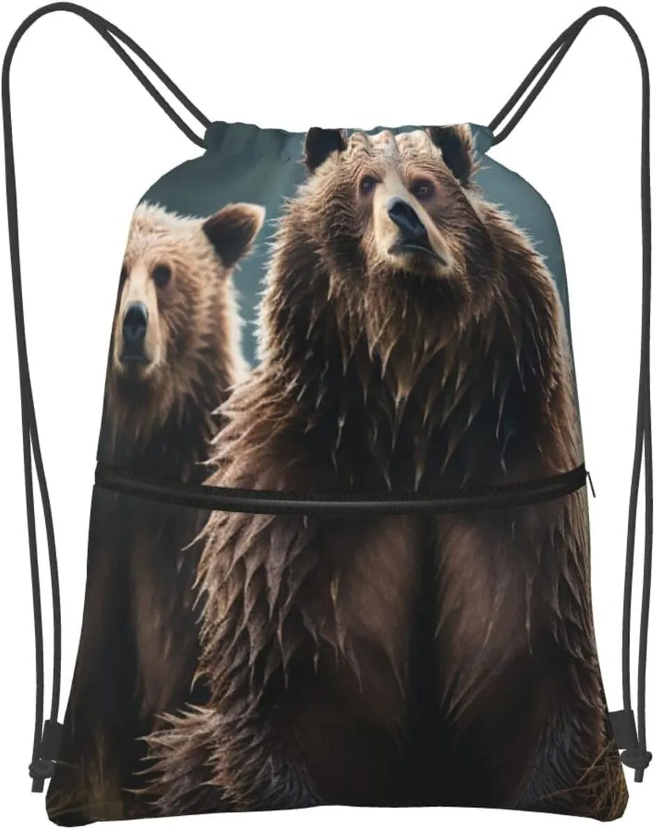 Drawstring Bag Gym Sack Drawstring Backpack Sport Gym Sack Cinch Bag Evening in Vancouver Sport Bags for Travel, Encounter Animal Bear, One Size